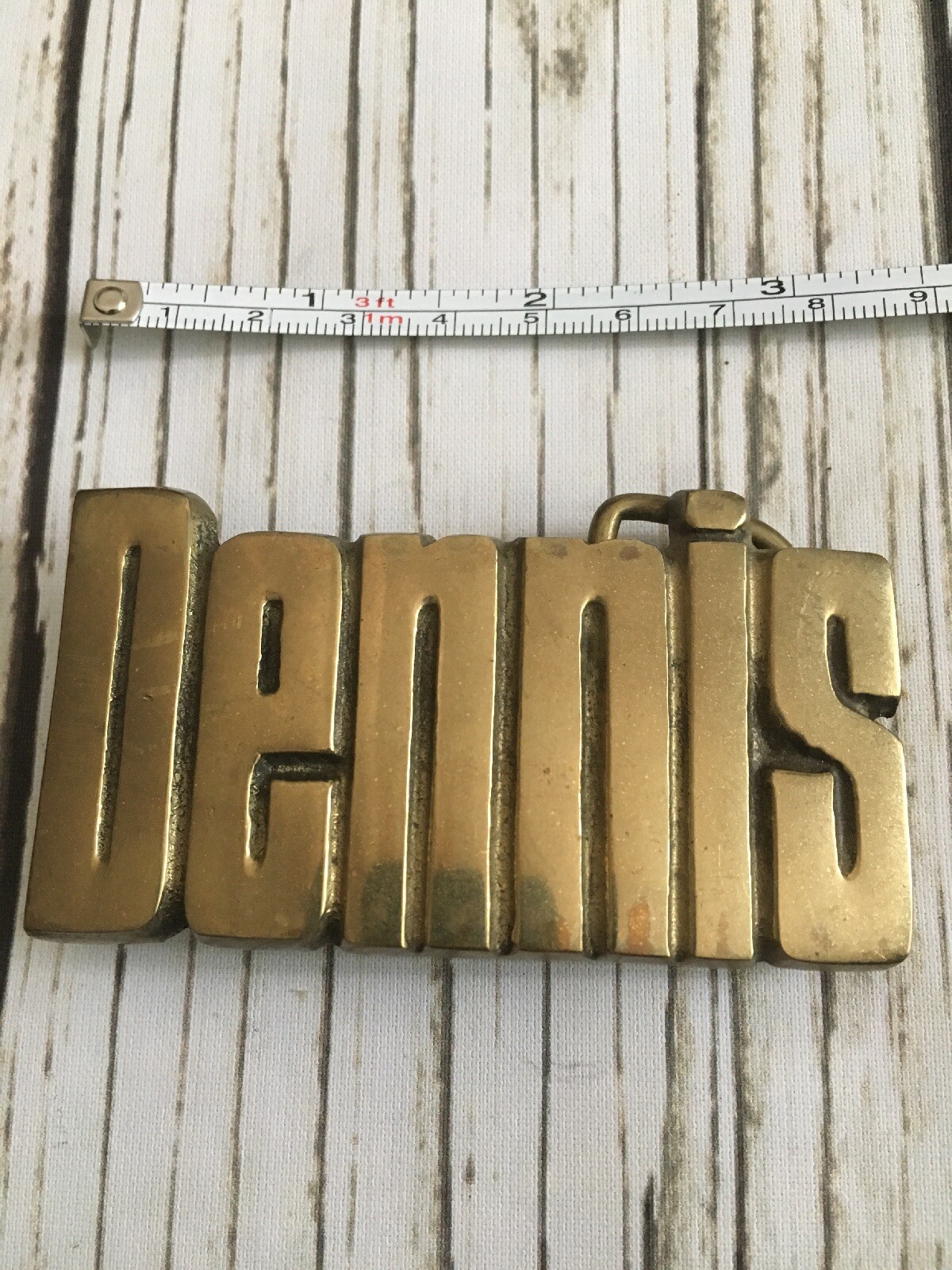 Vintage Solid Brass “Dennis” Name Belt Buckle Pants Amingo Taiwan