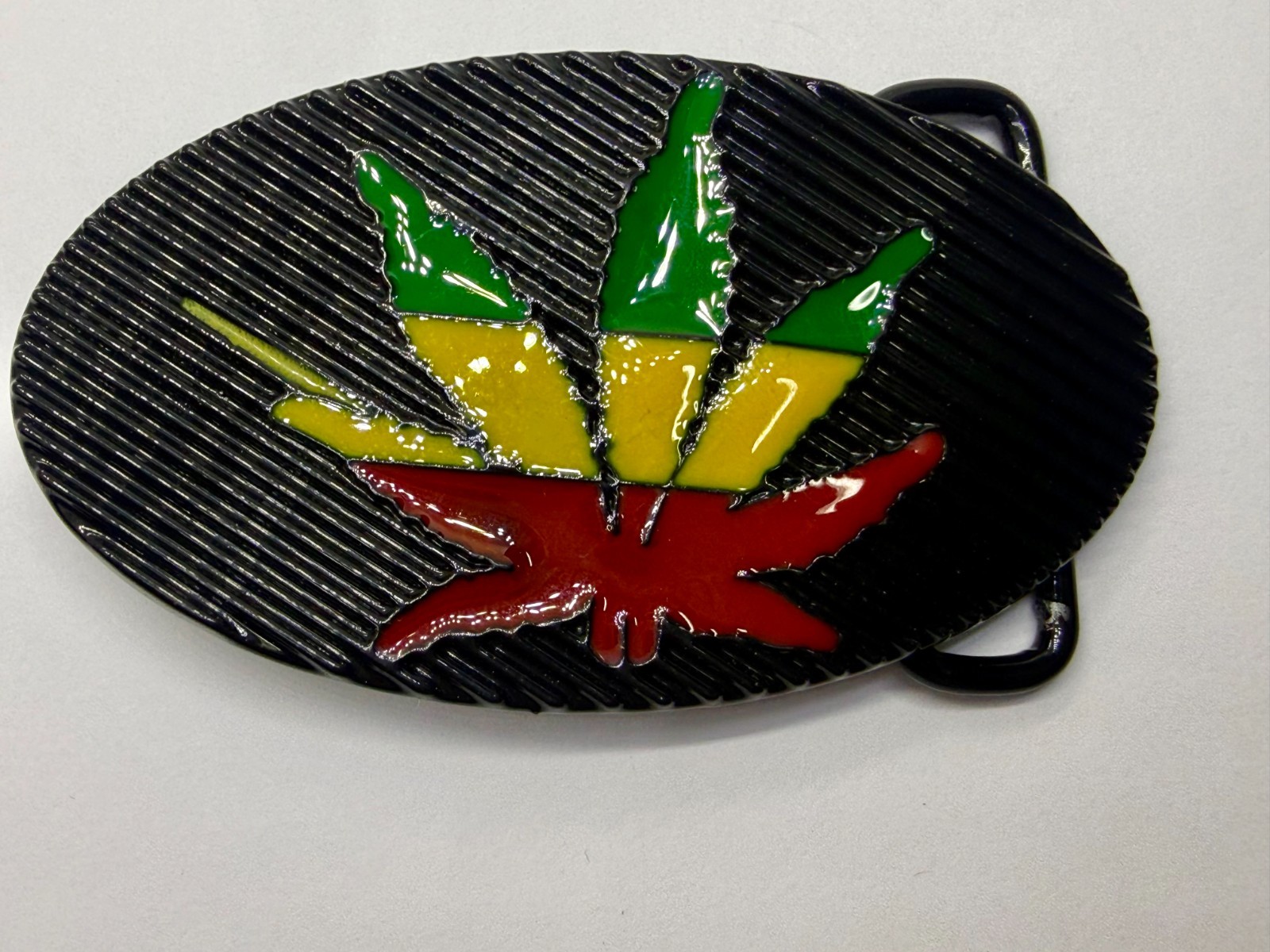 Marijuana Cannabis Pot Leaf Weed Enameled Rasta Belt Buckle New in open Box