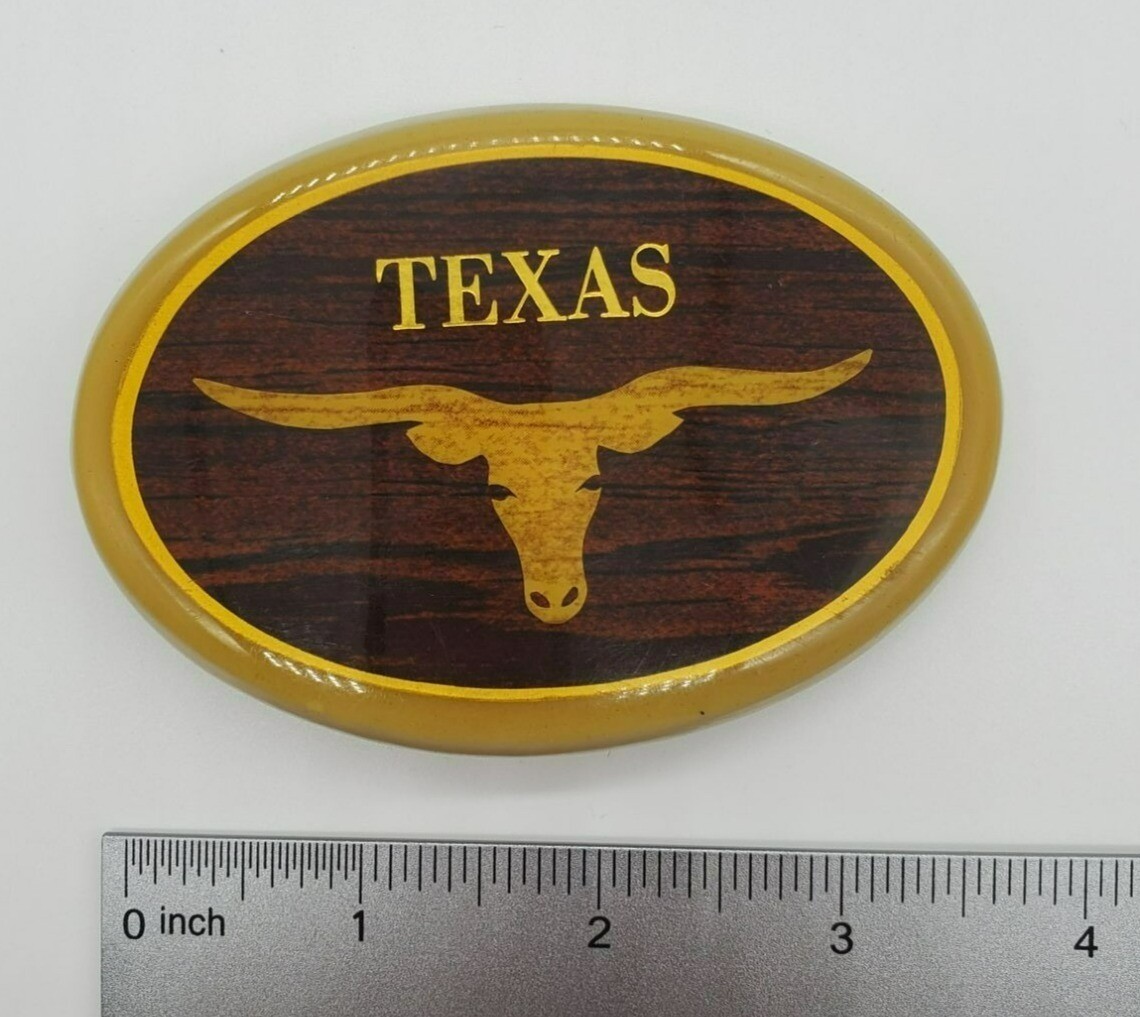 Texas Platemaster Oval Belt Buckle Wood Inlay on Acrylic