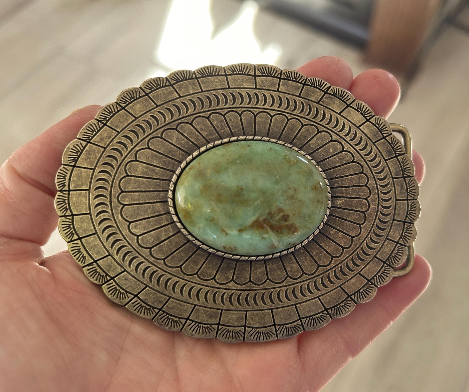 Teal Turquoise Stone Belt Buckle Western Cowboy Style Fits 1.5 Inch Strap