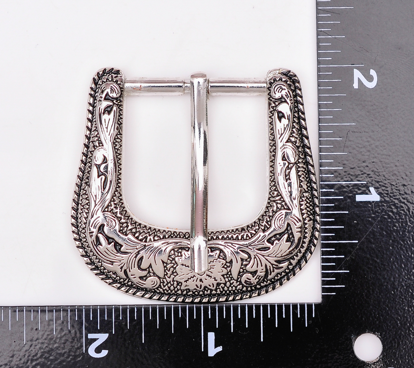 Antique Silver 2-Tone Floral Engraved Belt Pin Buckle Set Fit 30mm Wide Straps