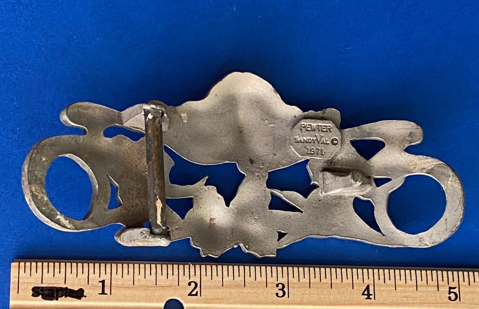 Vintage 1971 Pewter Art Deco Nouveau Face Peace Hippy Love Belt Buckle