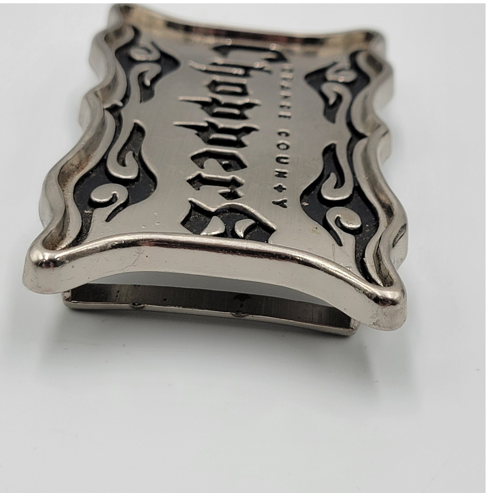 Choppers Orange County Belt Buckle Metal Silver Tone Flame Design Biker y2k