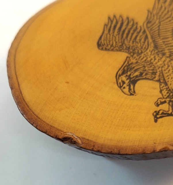 Vintage Wood Slice Attacking Eagle Belt Buckle with Bark Edge