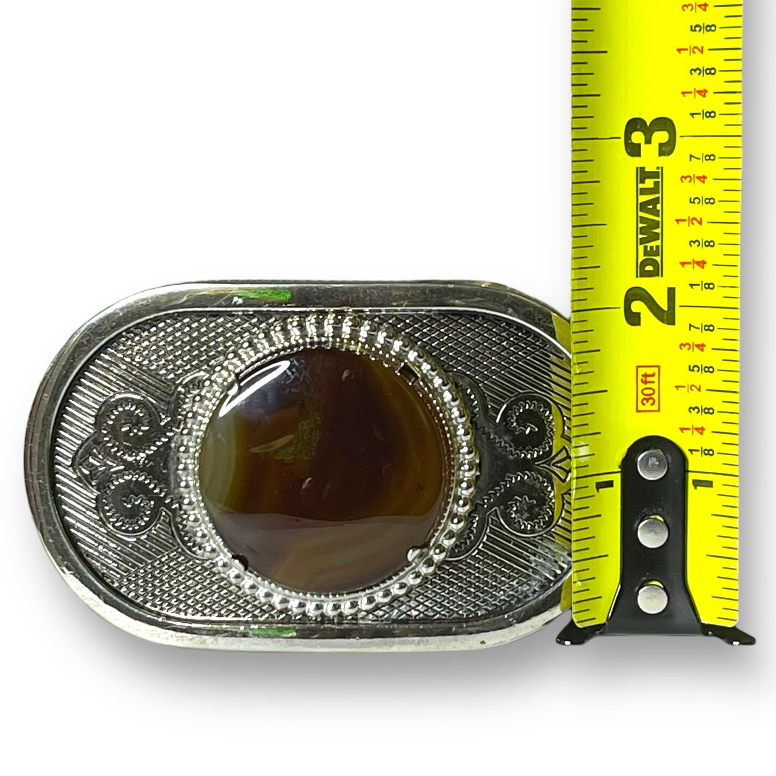 Western Belt Buckle Silver Tone Brown Multicolored Gemstone Cowboy Cowgirl