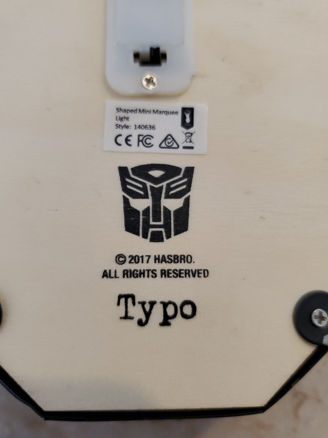 2017 Transformers Autobot Metal and Wood Lights Up RARE 5&Prime; x 5&Prime; Works by Typo