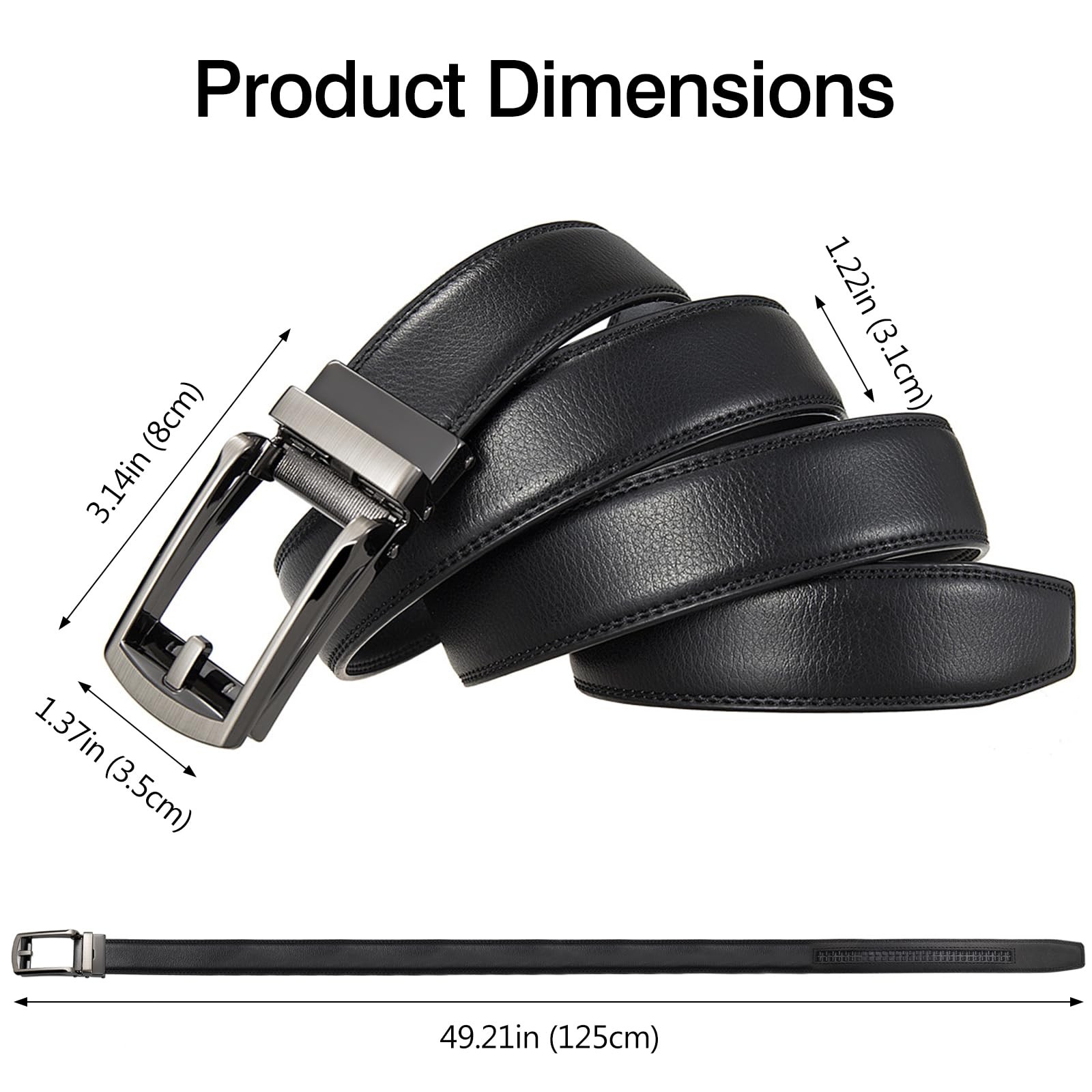Tienyuu Men&rsquo;s Leather Dress Belt – Ratchet with Comfort One Size, Black