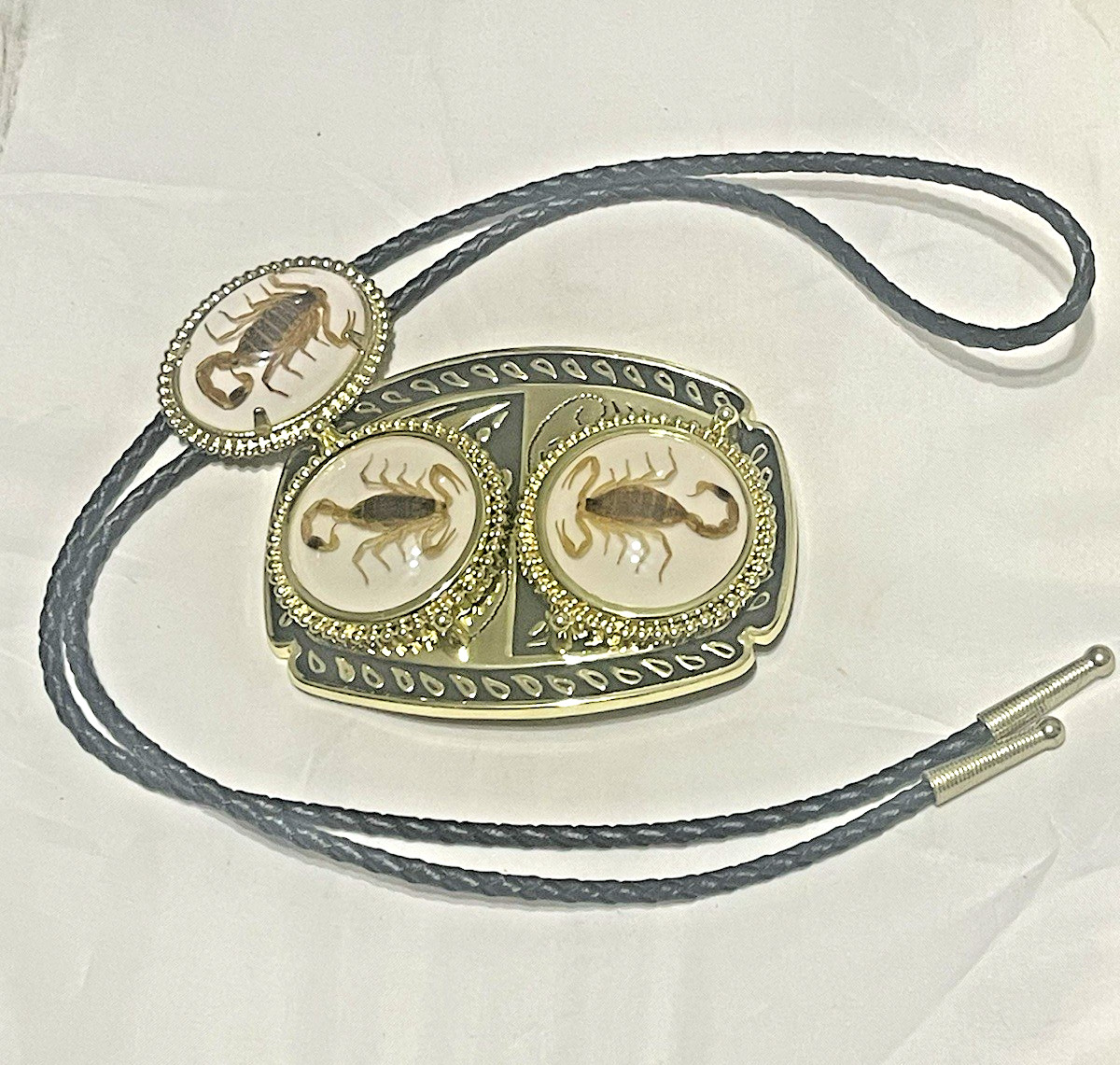 Gold tone Scorpion Belt Buckle and Bolo Set