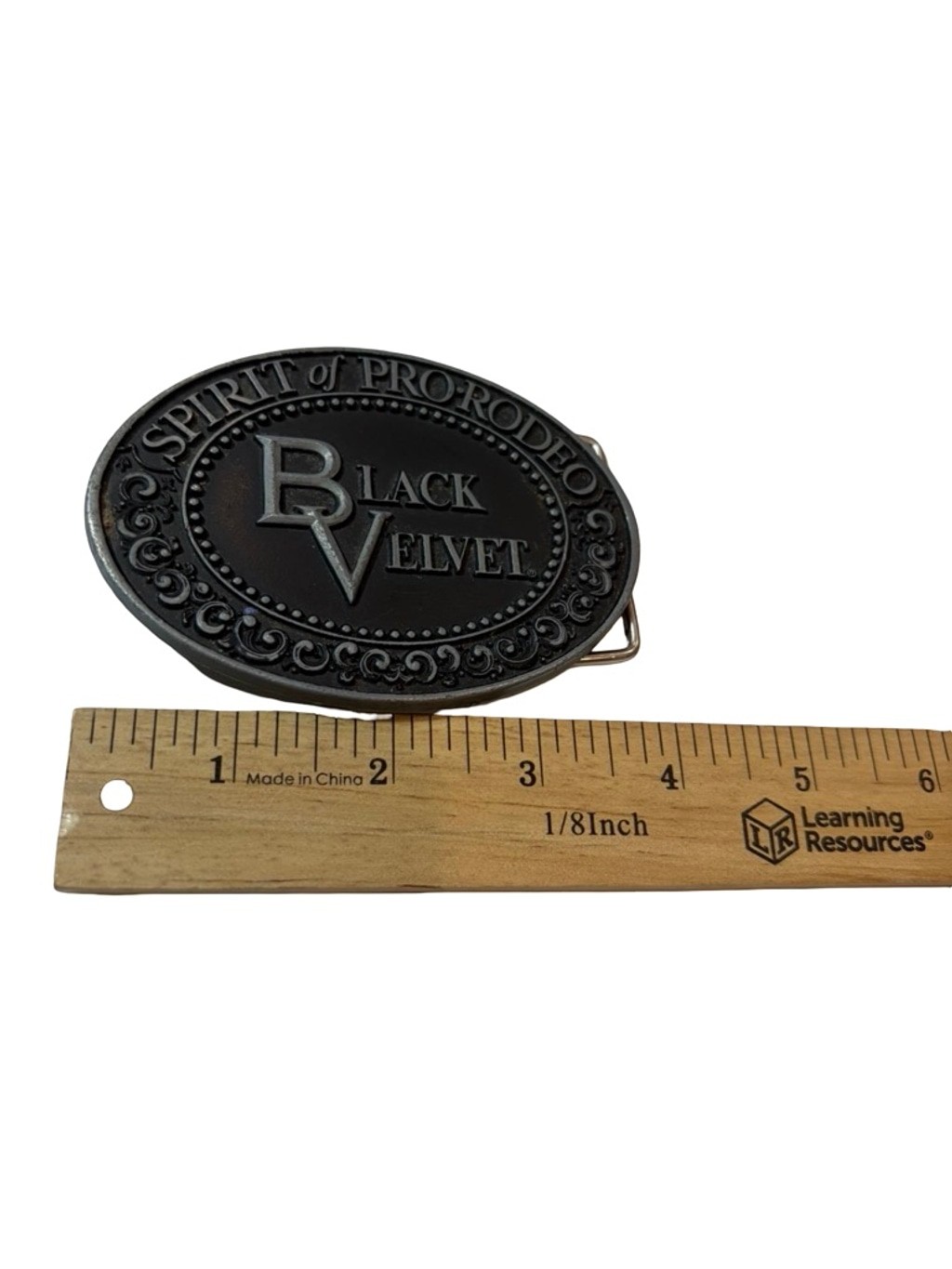 Vintage 1979 Black Velvet Belt Buckle Spirit of Pro Rodeo Whiskey Western