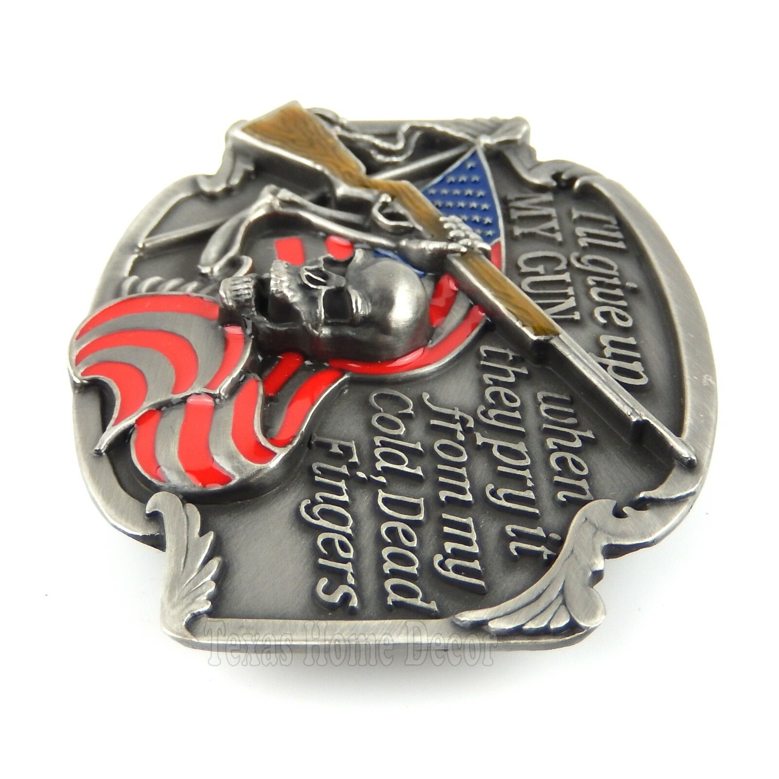 Right to Bear Arms Skeleton 2nd Amendment Gun Rights Belt Buckle Fits 1.5&Prime; Belts
