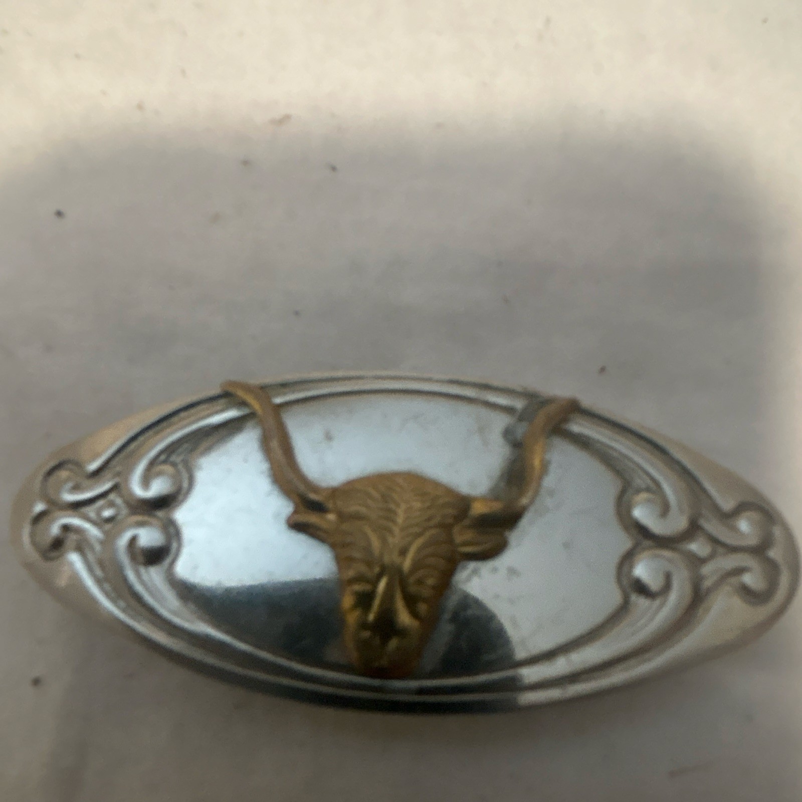 Oval Western Bull Head Belt Buckle Metal Silver/Gold Tone Fits 1.5&Prime; Belt