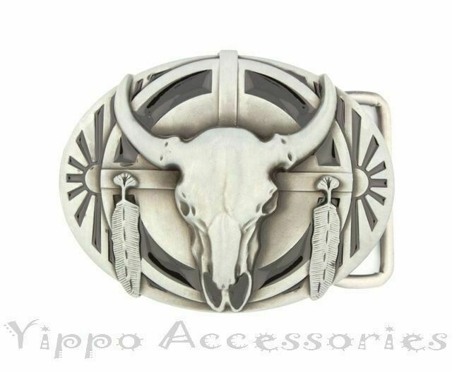 Native American Ceremonial Buffalo Skull Western Metal Fashion Belt Buckle