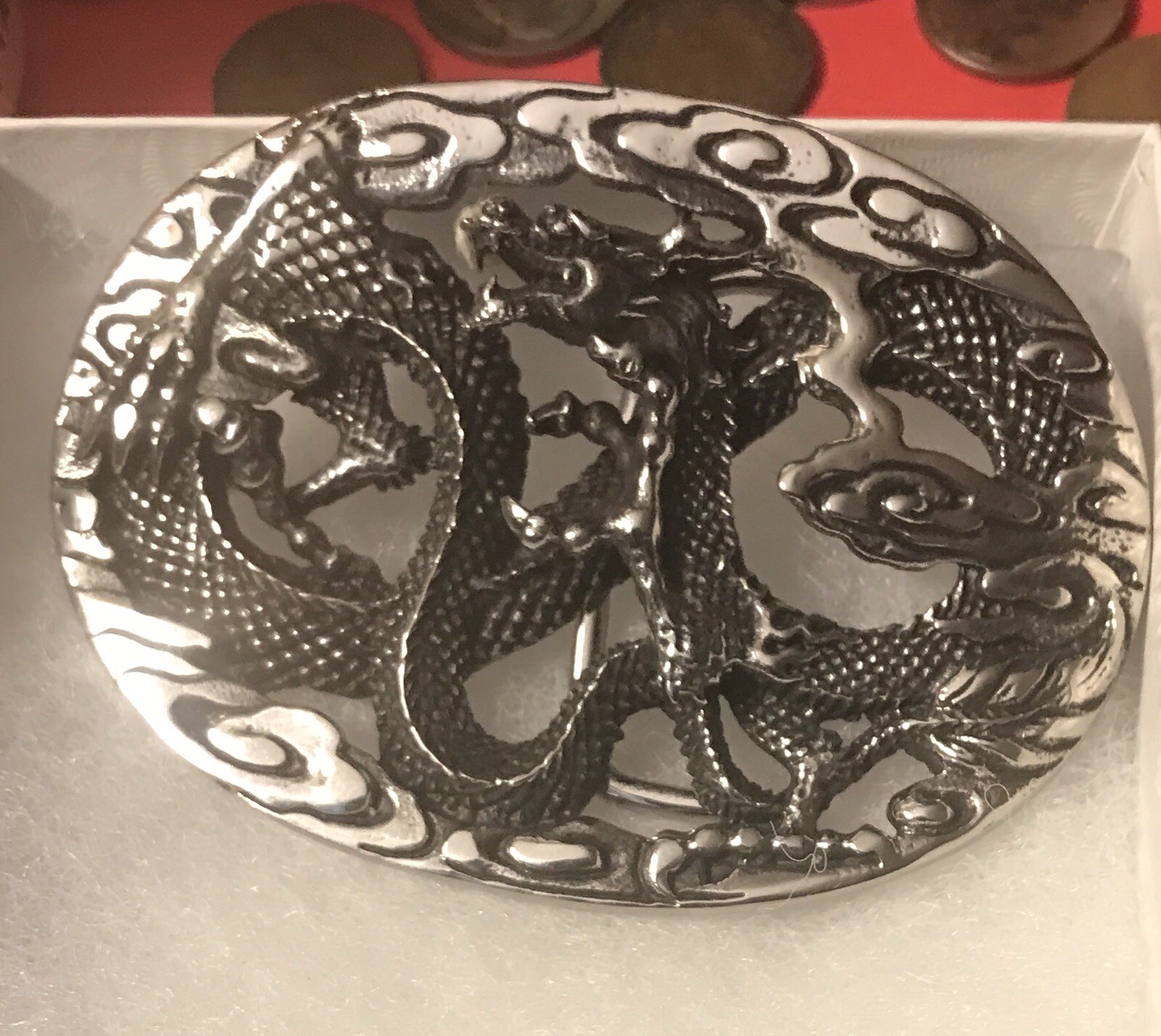 Metal Silver Tone Dragon Belt Buckle New In Box Free Shipping￼￼