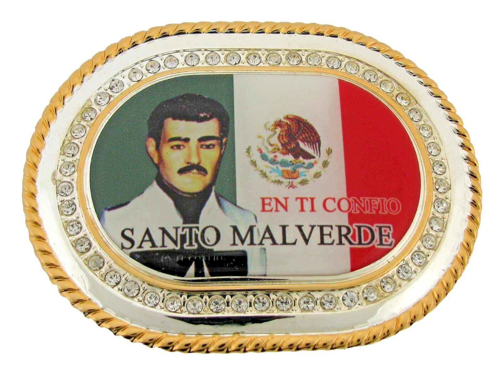 Jesus Malverde Belt Buckle Gold Metal New Men Women Narco-Saint Sinaloa Mexico