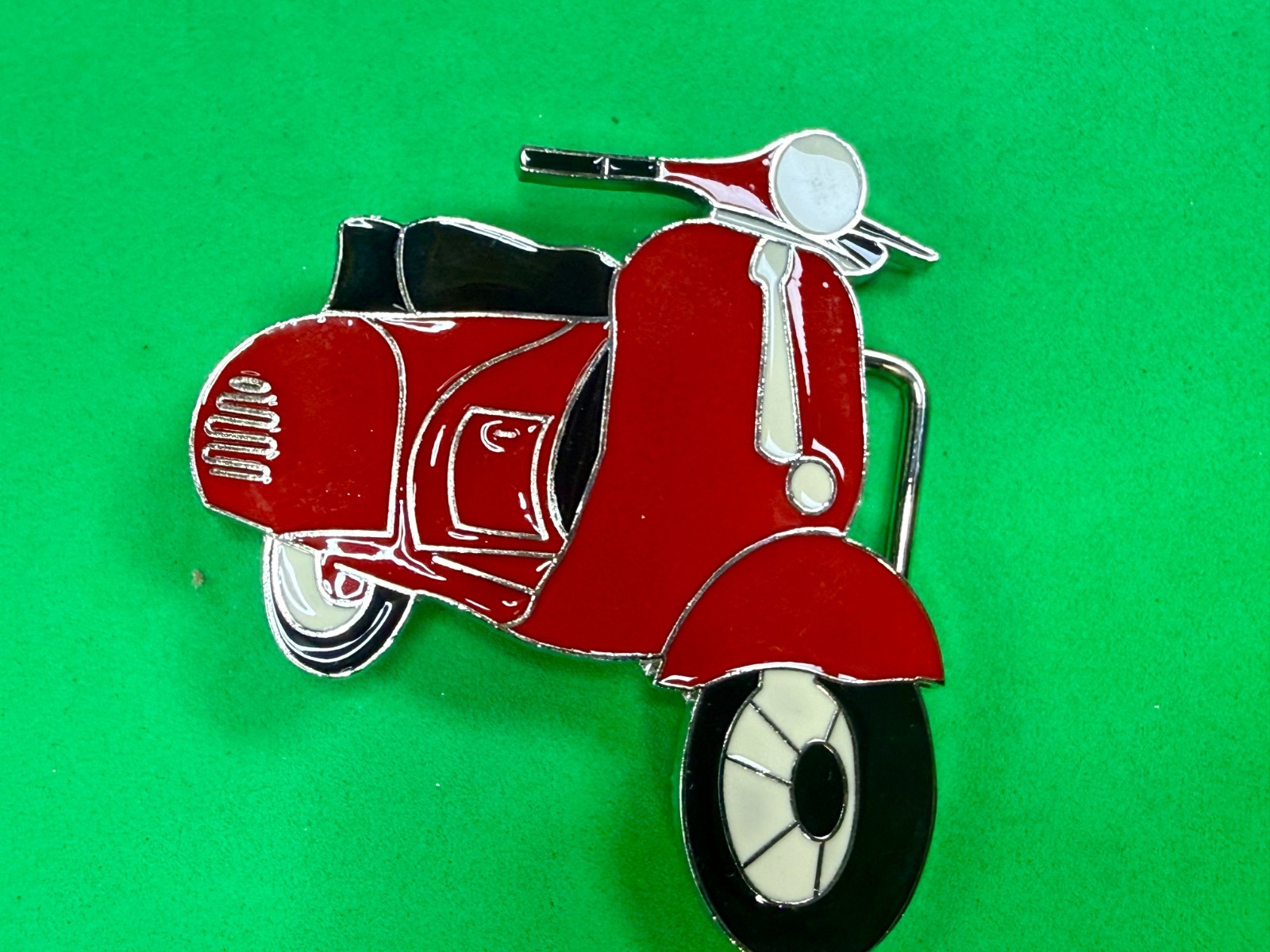 Red & Black White Vespa Classic Scooter Motorcycle Design NOS Belt Buckle