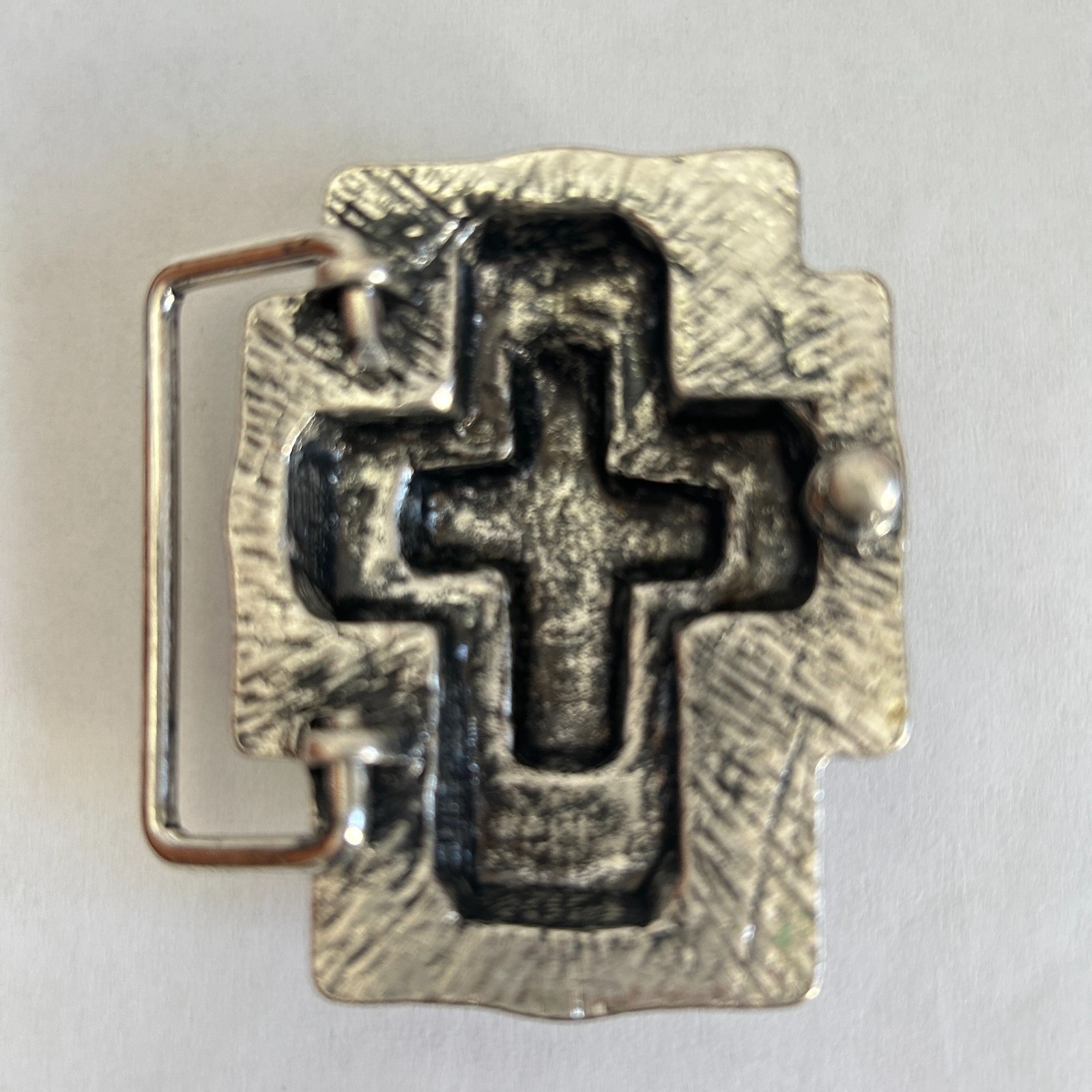 Cross Belt Buckle Ornate Christian Religious Gothic Silver metal western vintage