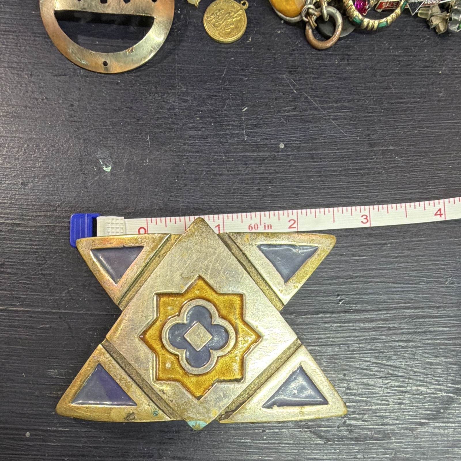 Vintage Geometric Star Enamel Brass Belt Buckle Gold Silver