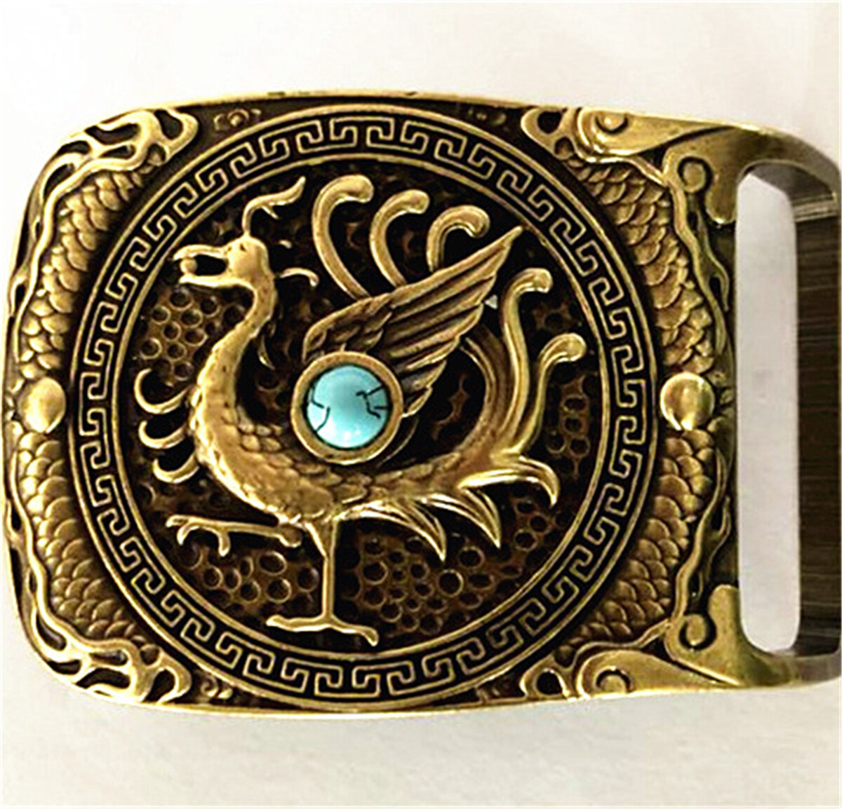 Phoenix Turquoise Western Cowboy Solid Brass Copper Mens Belt Buckle Vintage