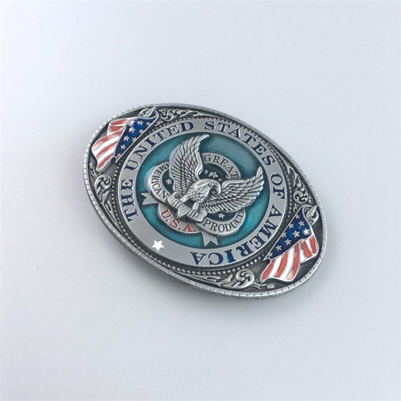 Vintage Style Enamel US Flag Ealge Oval belt buckle also Stock in US