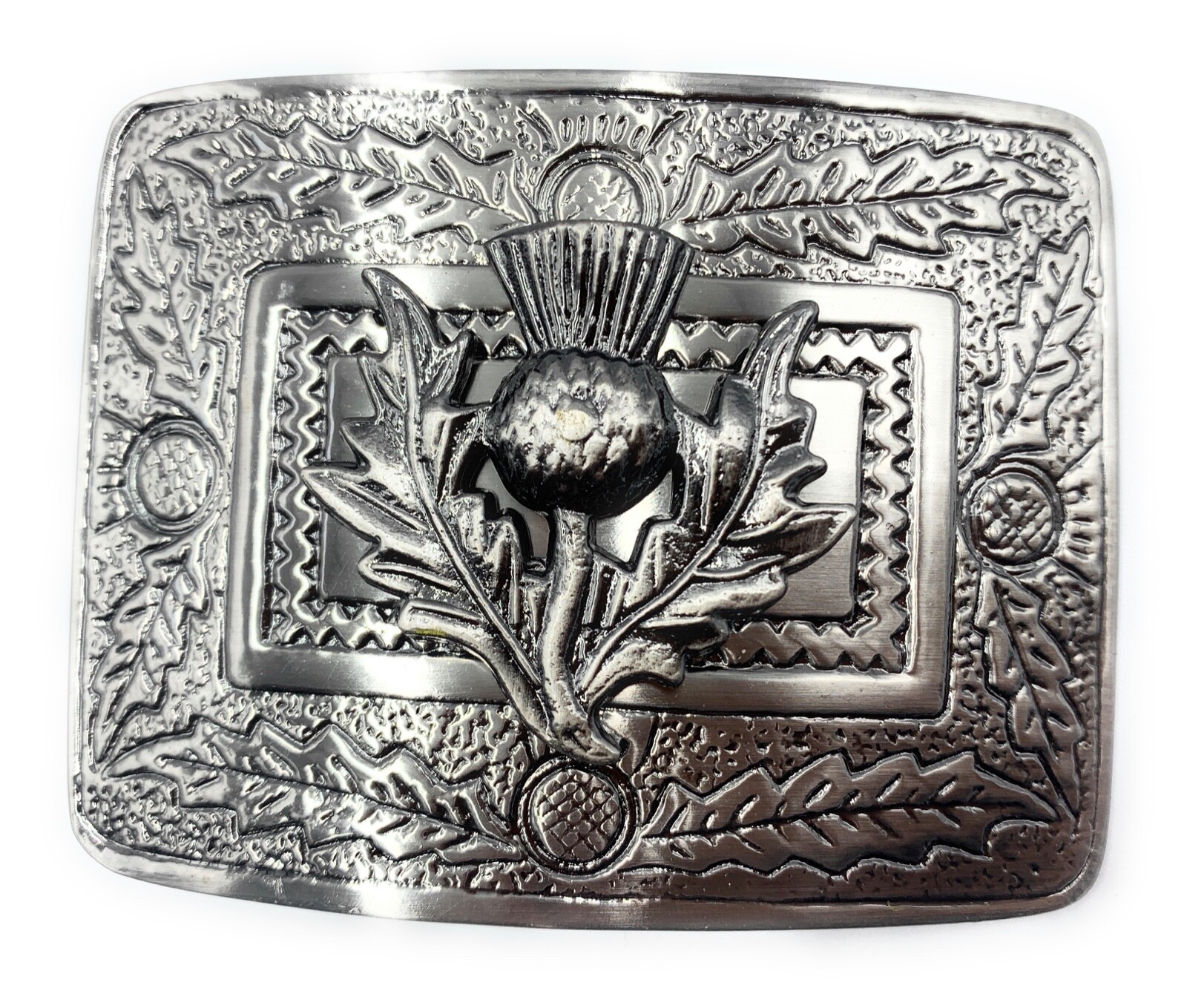SCOTTISH THISTLE DESIGN KILT BELT BUCKLE CHROME OR ANTIQUE