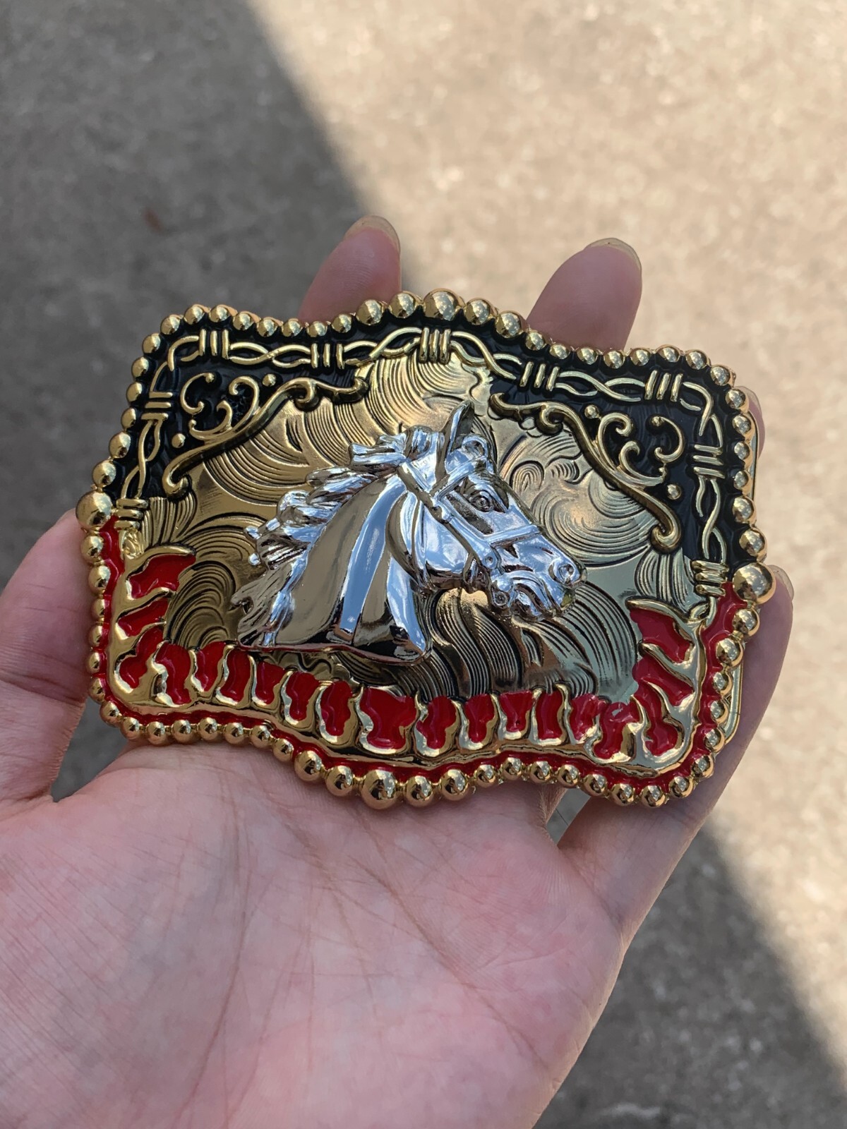 Western Buckle Silver Gold Red Black Red Horse Cowboy Buckle 2 » Hebilla Vaquero