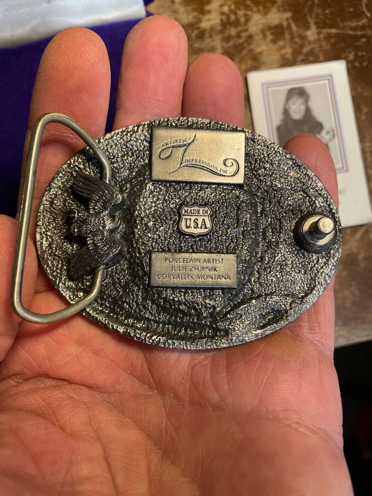 Artistic Impressions Western Moose belt Buckle Julie Zsupnik Porcelain Unworn