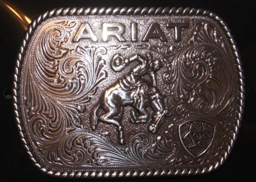 Ariat Western Belt Buckle Rectangle Saddle Bronc Logo Silver tone A37053