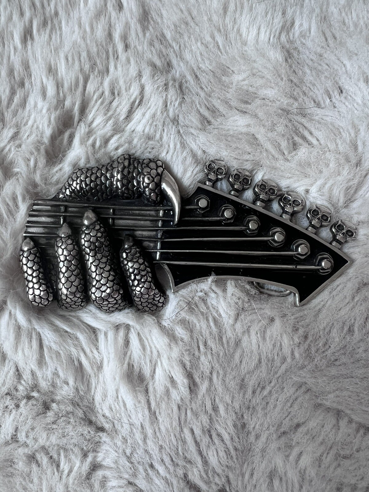 Vintage Y2K Bergamot Dragon Hand Guitar Belt Buckle With Skulls
