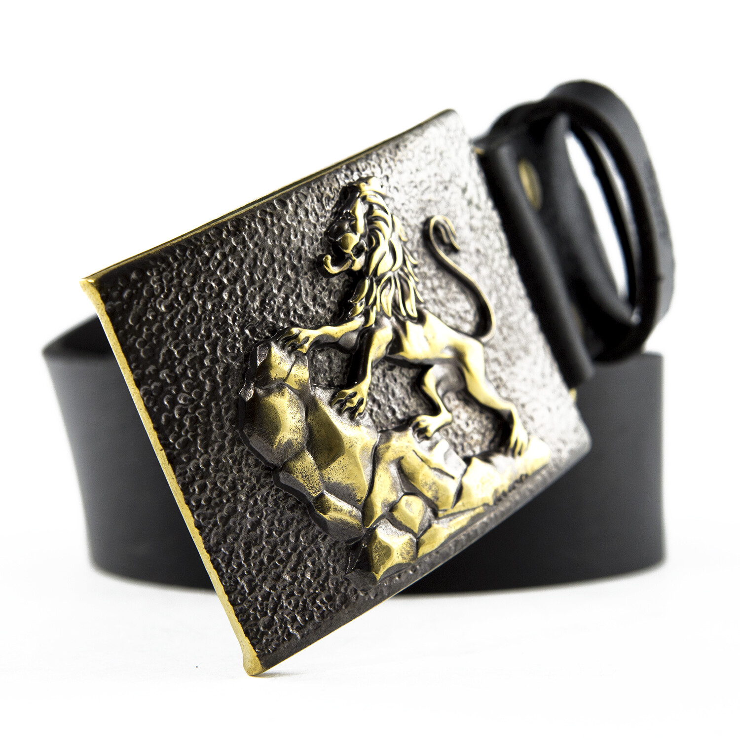 Brass belt buckle Rampant Lion, Royal coat of arms, Lion, Galicia belt buckle