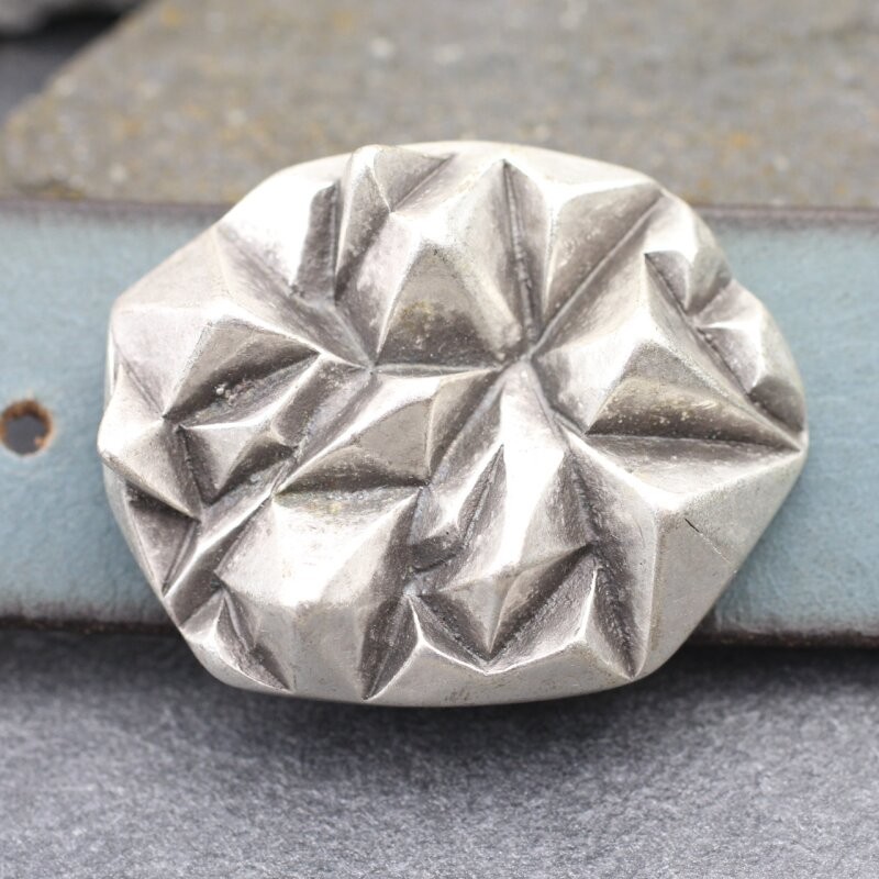 Asymmetrical Pyramid Belt Buckle in Antique Silver, Rustic Interchangeable Buckle
