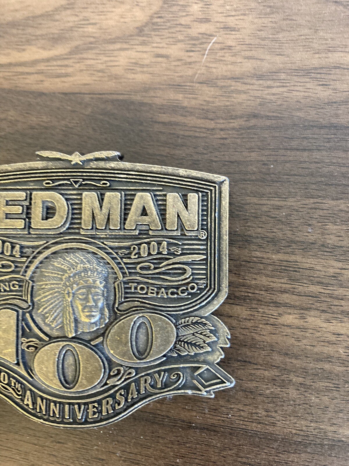 Red Man Belt Buckle 100 Year Anniversary Metal 2004 In Box NOS