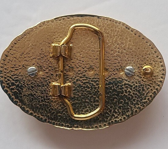 Gold Color Oval Western Black With White Stripes Gem Belt Buckle