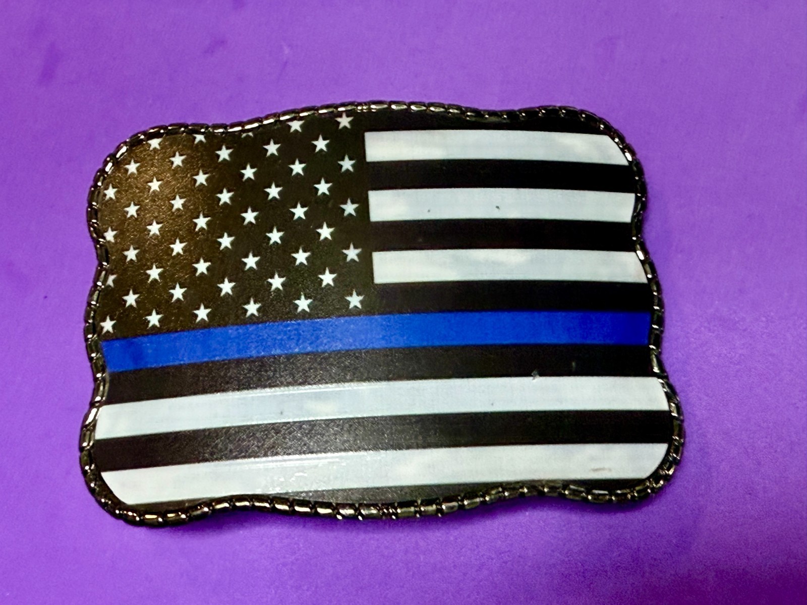 USA Flag Stars Striped with Blue Line Belt Buckle Card Holder Wallet / Stash box