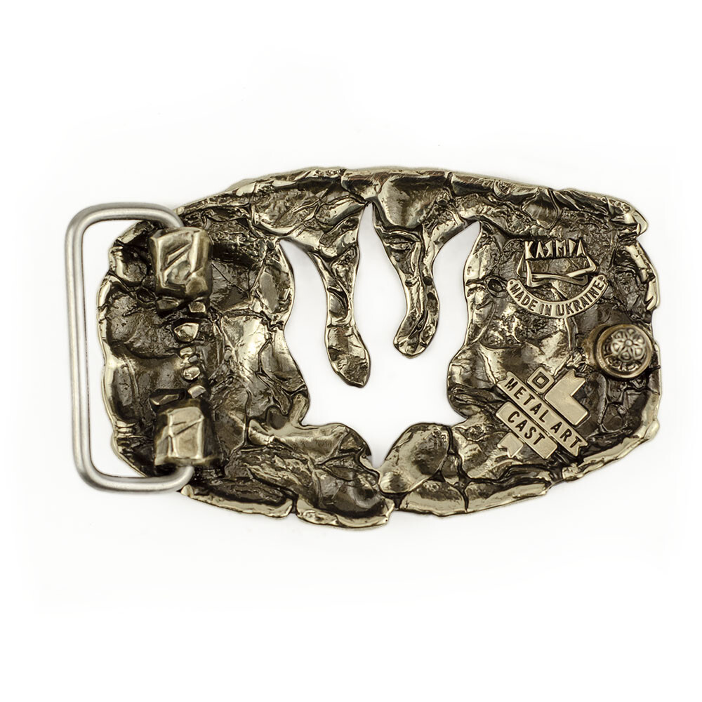 German silver belt buckle Lava Trident, Ukrainian Polygonal Low poly design