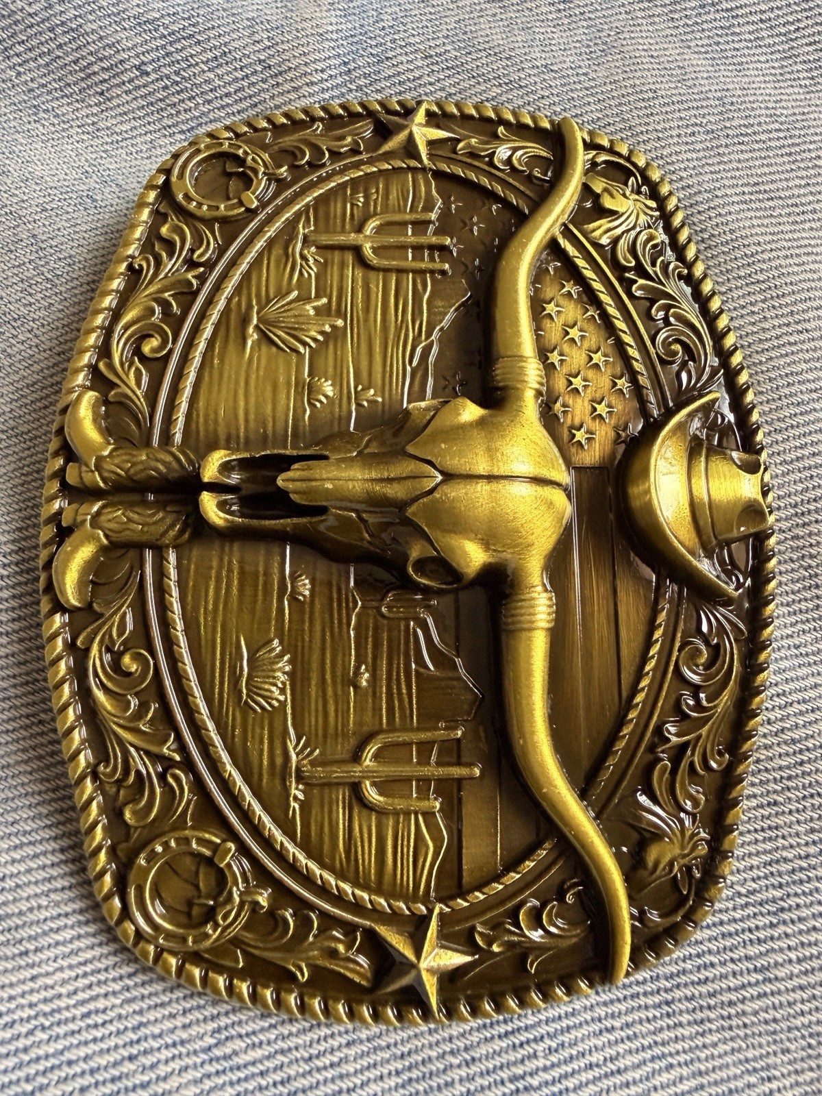 Western Longhorn Bull Skull Belt Buckle – Gold Tone Finish New Big Size Buckle