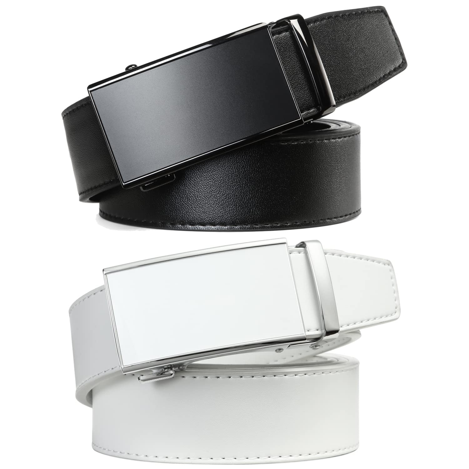 2 Pack Ratchet Belt 1 3/8&Prime;, Leather Dress with Click Black/White