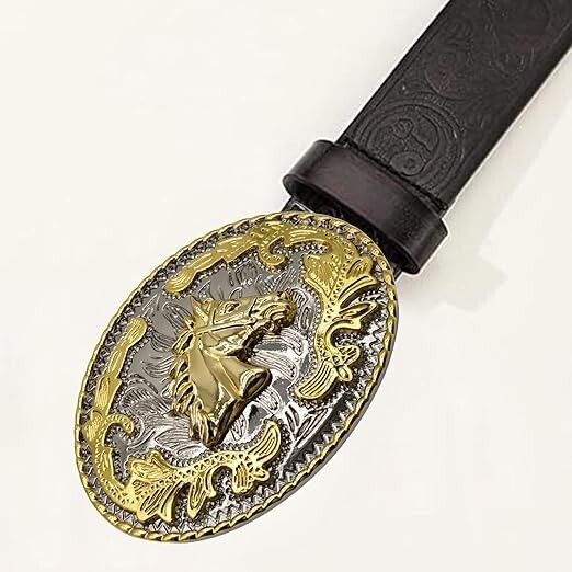 Horse Head Western Rodeo Gold Tone Design Fashion Cowboy Belt Buckle