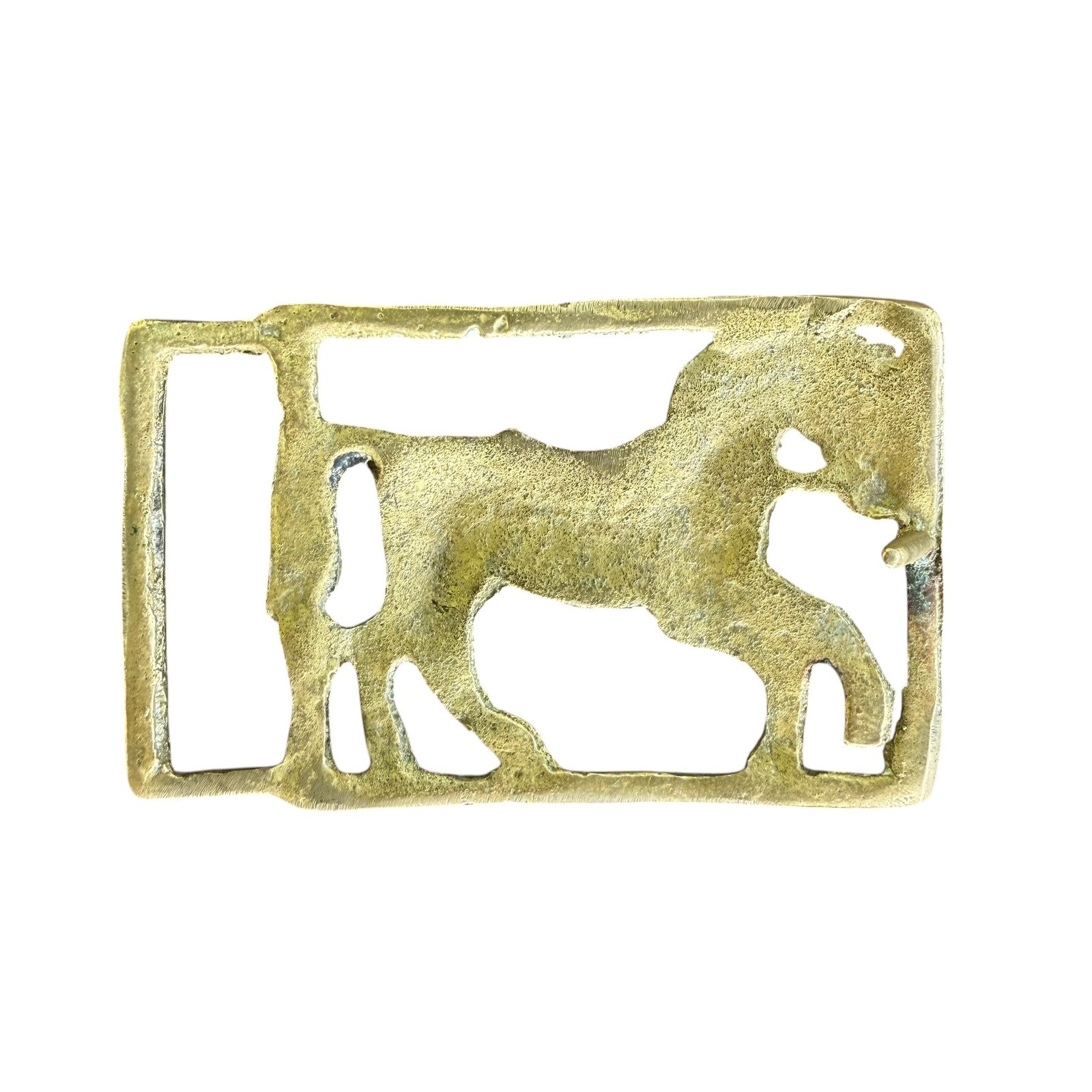 Vintage Solid Brass Horse Belt Buckle Western Equestrian Cutout Rectangular