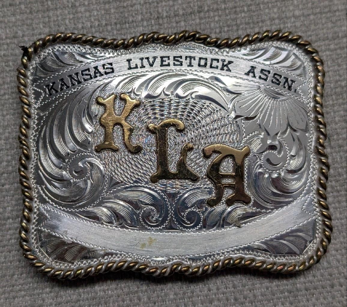 vintage STERLING SILVER belt buckle WESTERN trophy KLA kansas livestsock RODEO