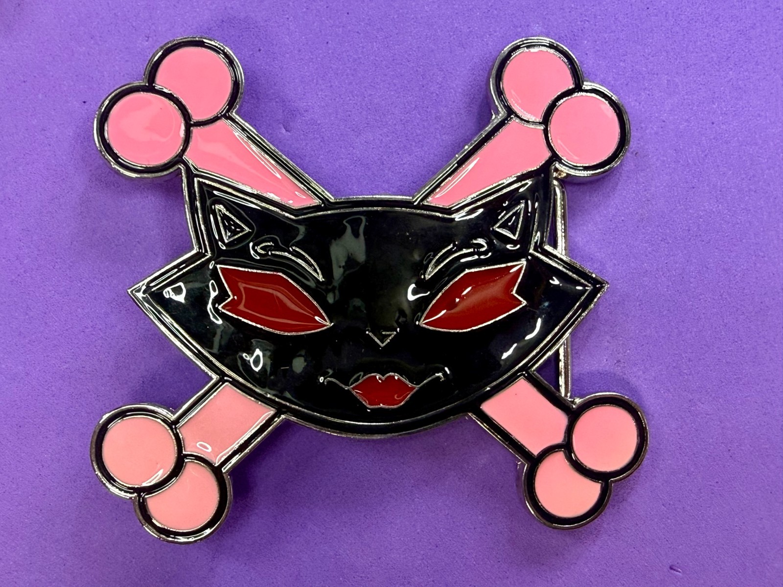 Vixen Sassy Cat Kitty Crossbones Cartoon Black Pink Red Enamel Belt Buckle
