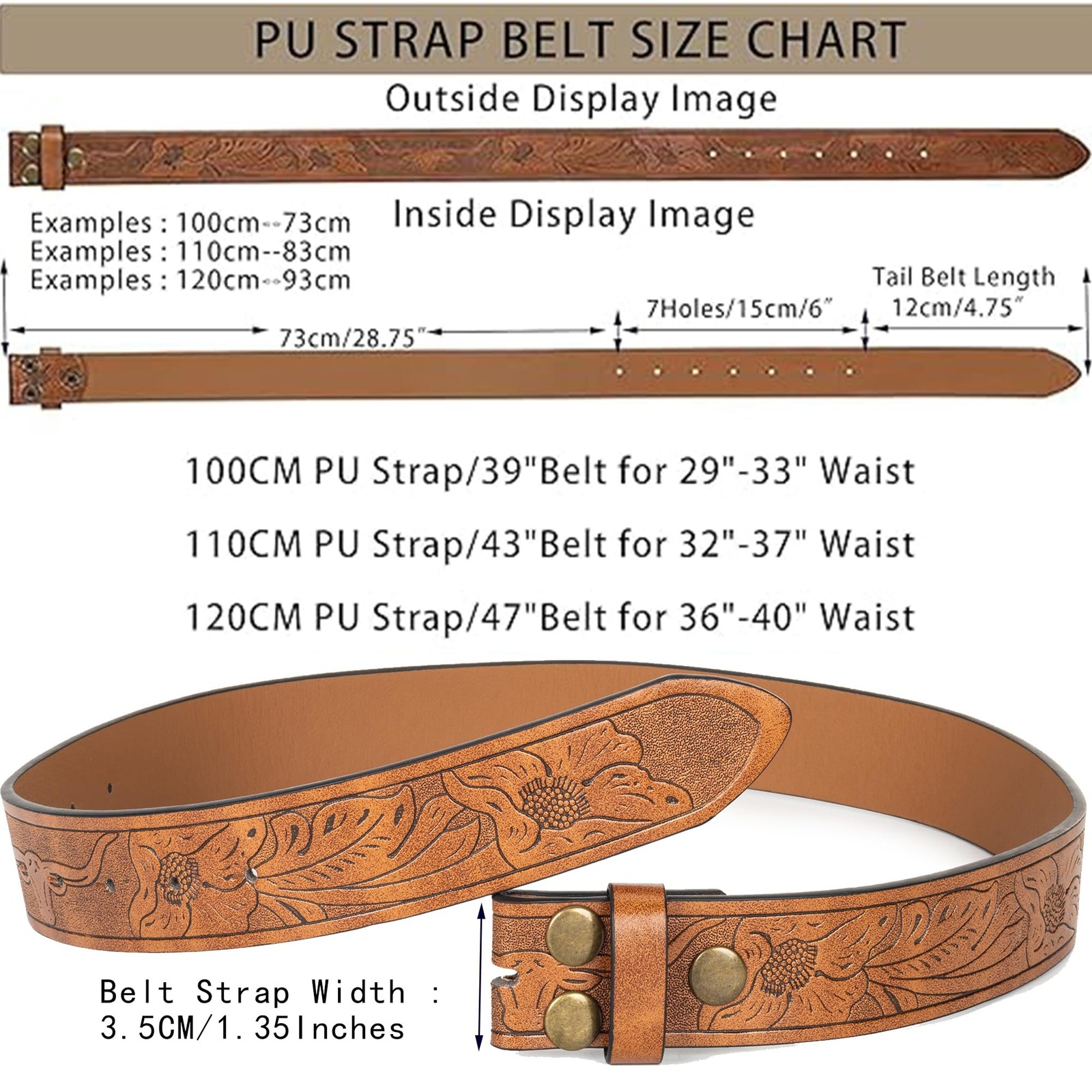 IZUS Classic Retro Belt Strap 47&Prime;Belt for 36&Prime;-40&Prime; waist, Brown-western