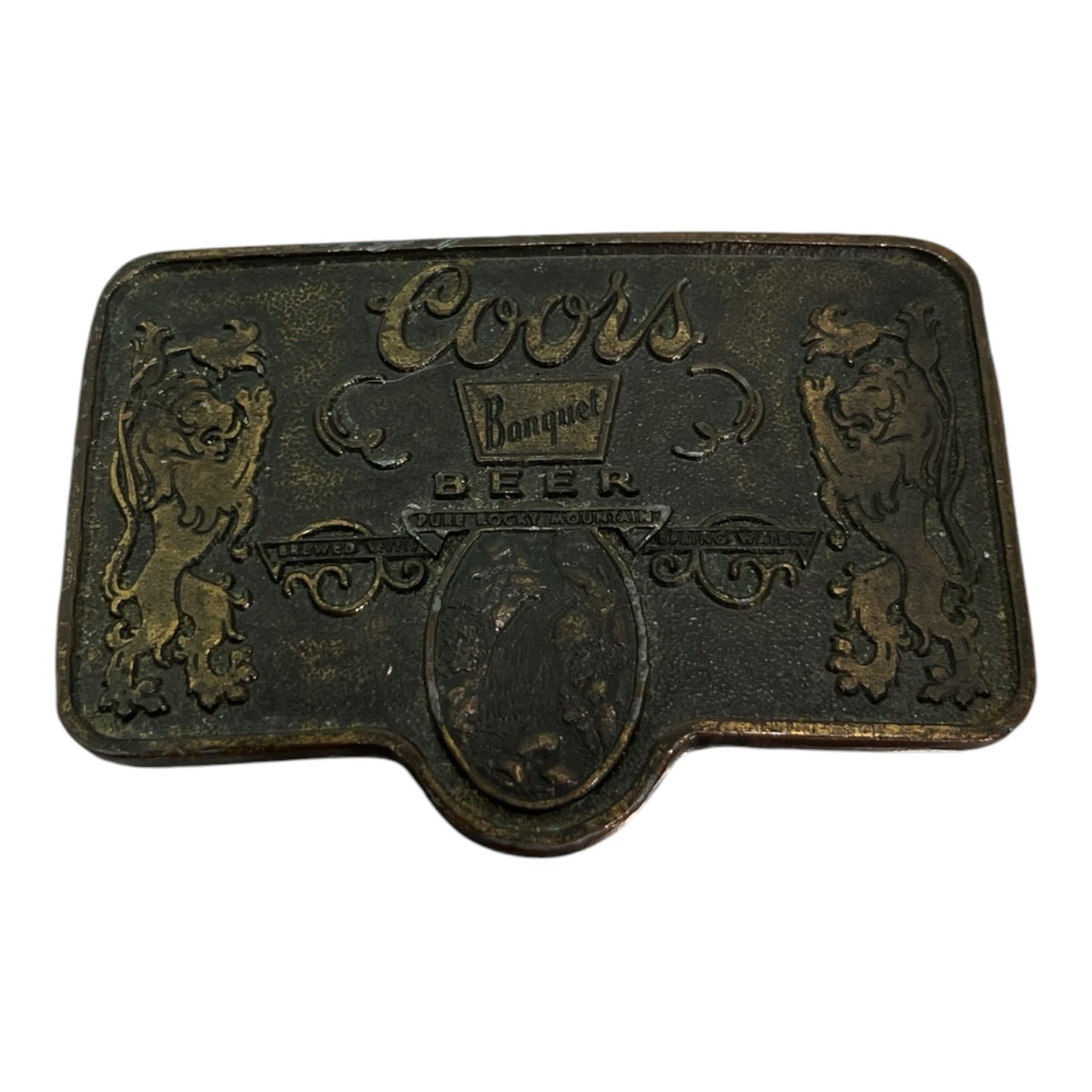 Vintage Coors Banquet Beer Belt Buckle Bottle Opener Made In USA 3.5” X 2.5”