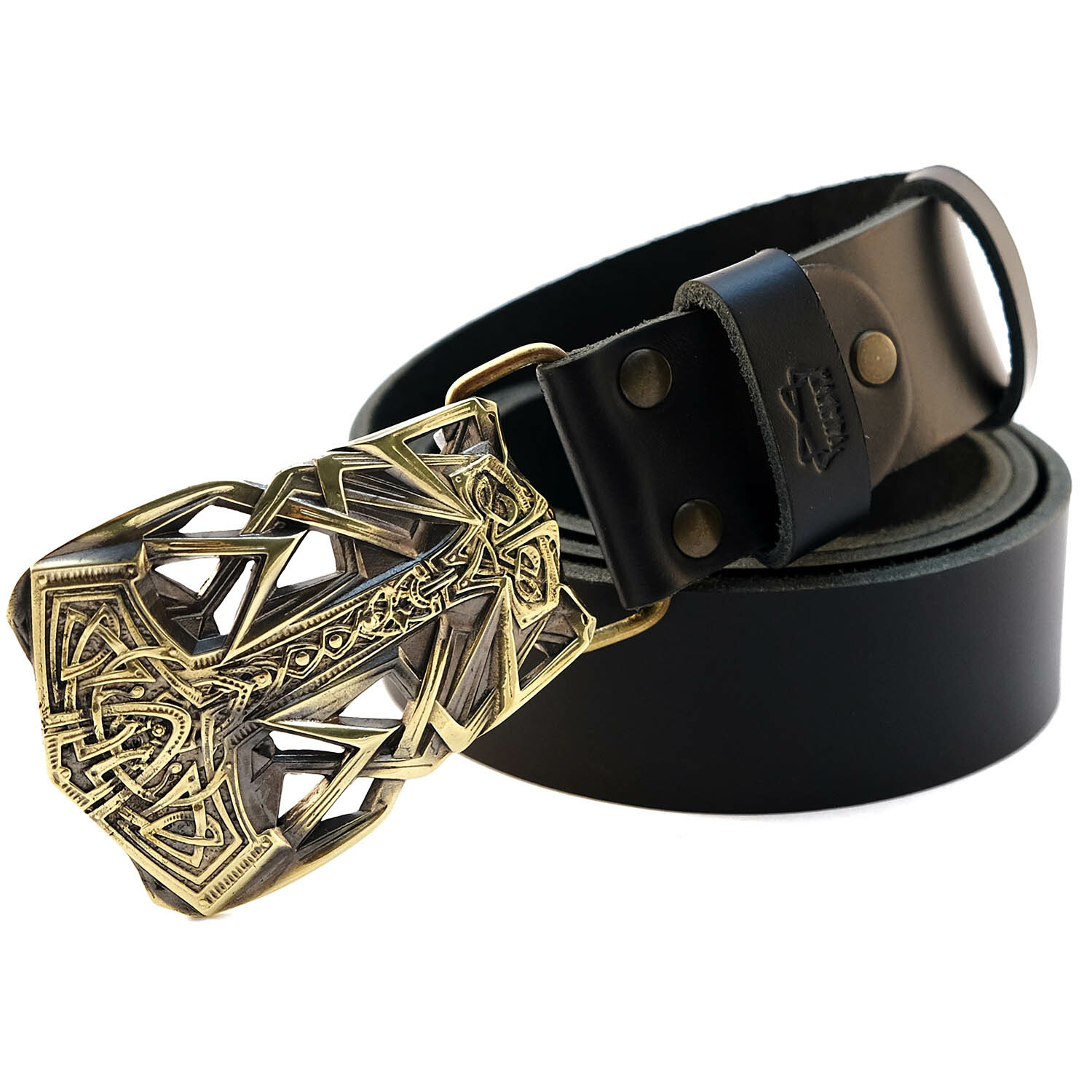 Belt buckle Thor&rsquo;s Hammer, Scandinavian Old Norse Mjolnir solid brass buckle