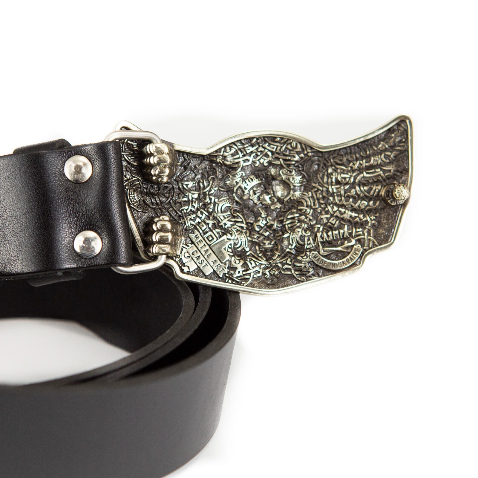 Geman silver buckle Eagle with sword, heraldic eagle, winged heraldry falcon