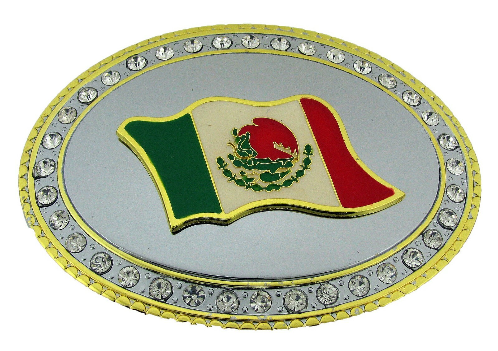 Mexico Mexican Men Women Flag Belt Buckle Vintage Silver Metal Western Cowboy