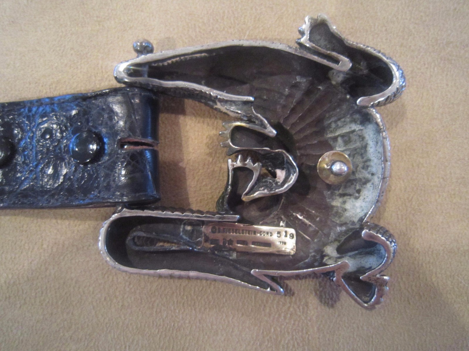 Huge Kieselstein-Cord Sterling Alligator Buckle and Black Alligator Belt Size 1