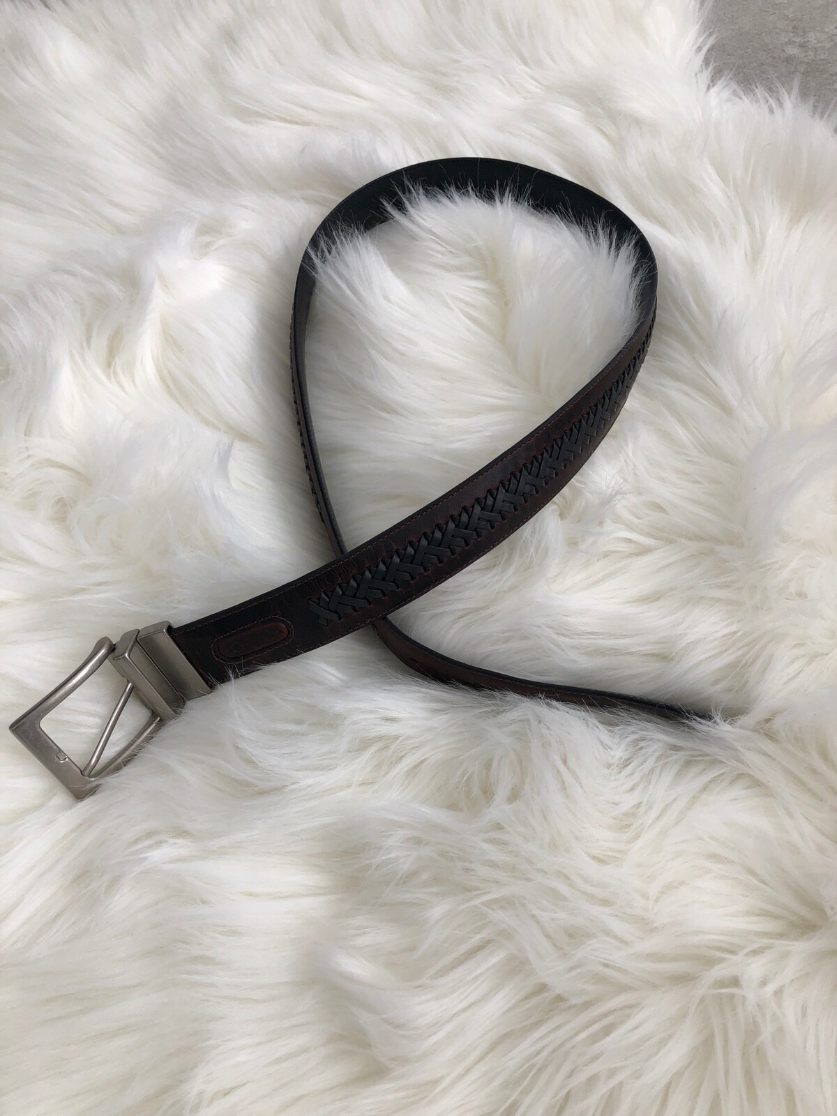 Columbia Mens 36/90 Reversible Leather Belt Brown Braid to Smooth Black Twist