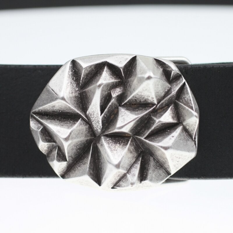 Asymmetrical Pyramid Belt Buckle in Antique Silver, Rustic Interchangeable Buckle