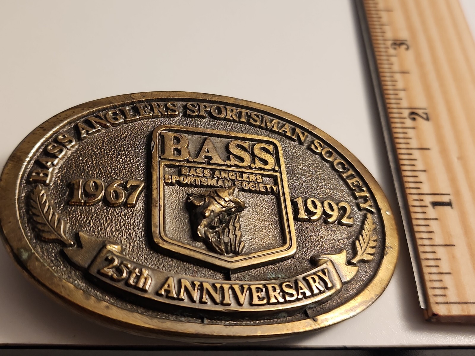 Belt Buckle VTG Brass 25th anniversary Bass Anglers Sportsman Society. USA Made
