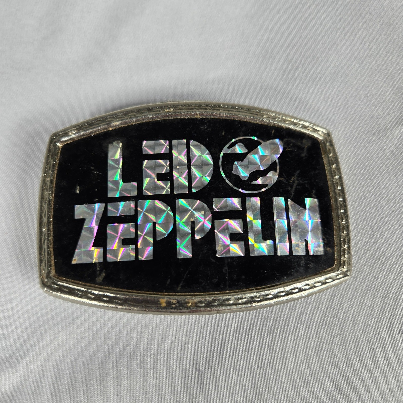 Vintage 1970s Led Zeppelin Belt Buckle Pacifica Holographic Prism Swan Song Logo